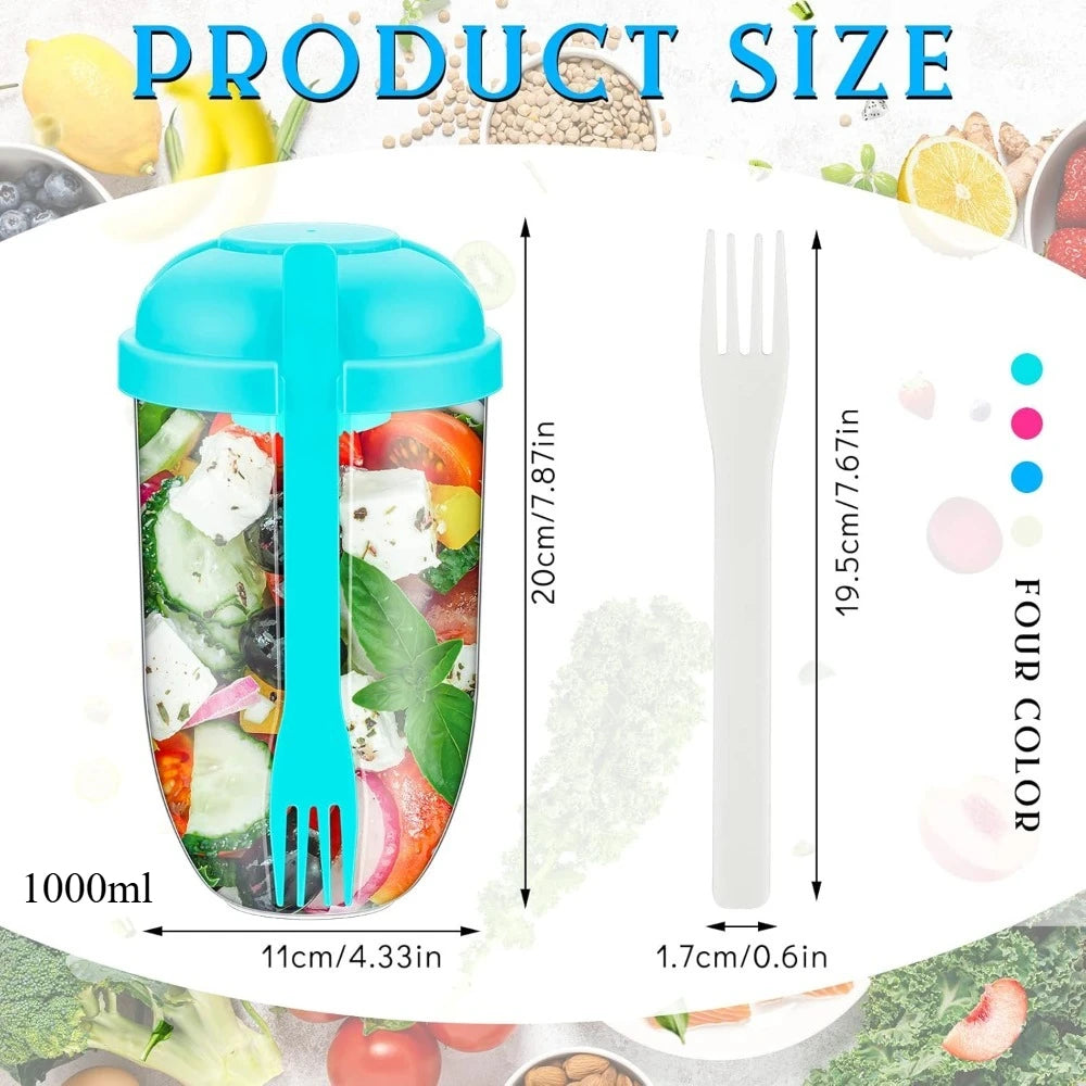 Salad Cup with Lids and Fork Salad Shaker Container for Lunch Keep Fit Food Dressing Cup for Breakfast Meal Vegetable Fruits Cup