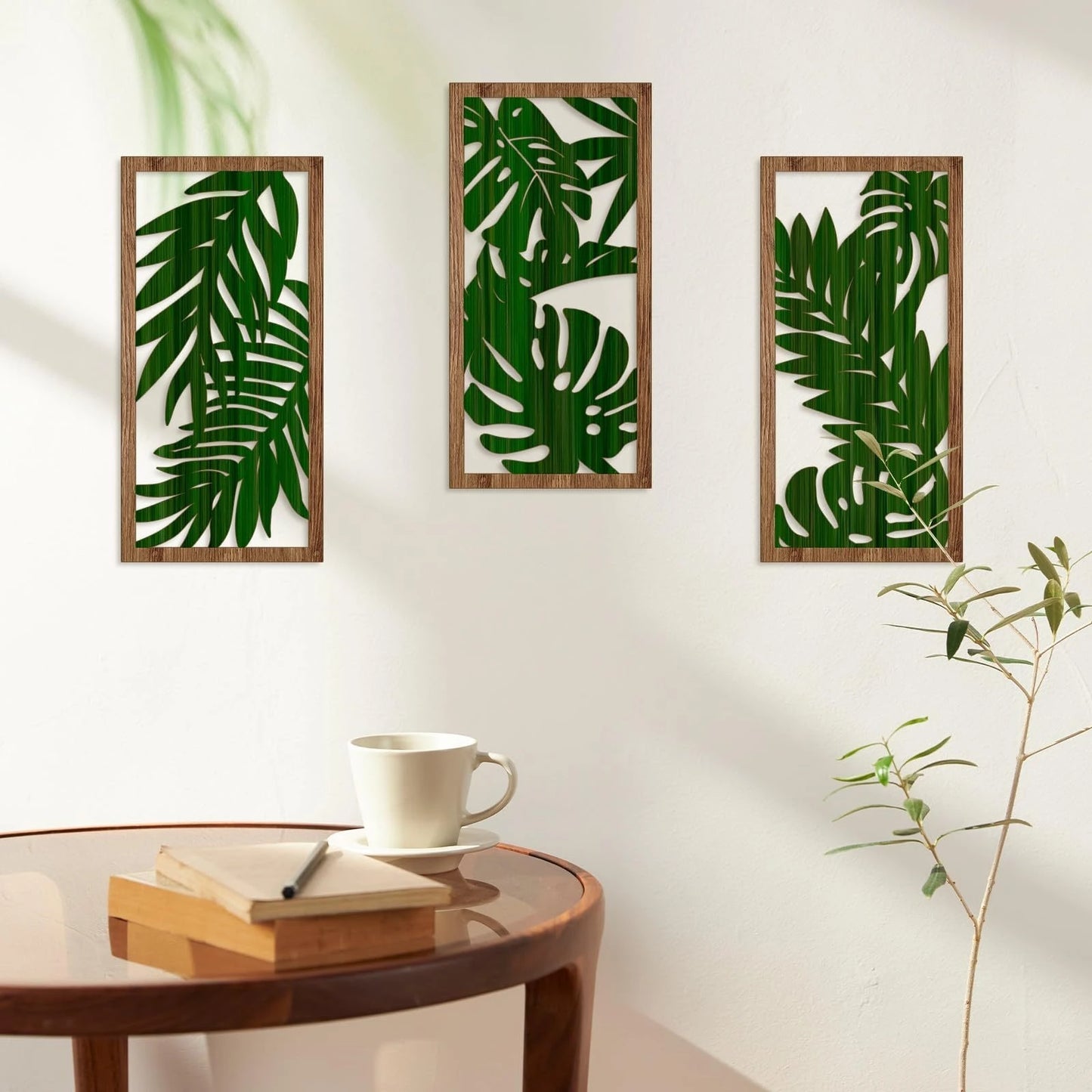 3pcs 40cmX20cmBoho style Hollow Wood Retro Rustic Leaf Pattern Wall Hanging Art Living Room Bedroom Wall Hanging Home Decoration