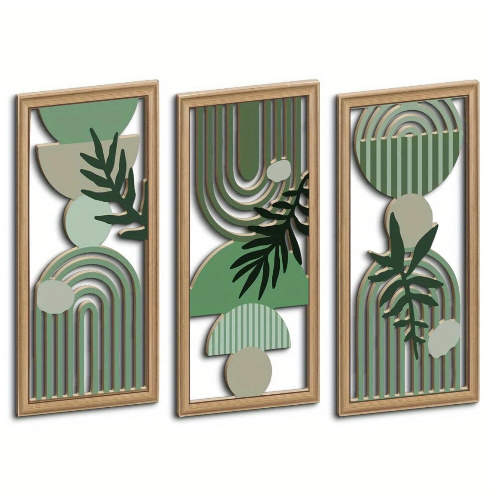 3pcs 40cmX20cmBoho style Hollow Wood Retro Rustic Leaf Pattern Wall Hanging Art Living Room Bedroom Wall Hanging Home Decoration