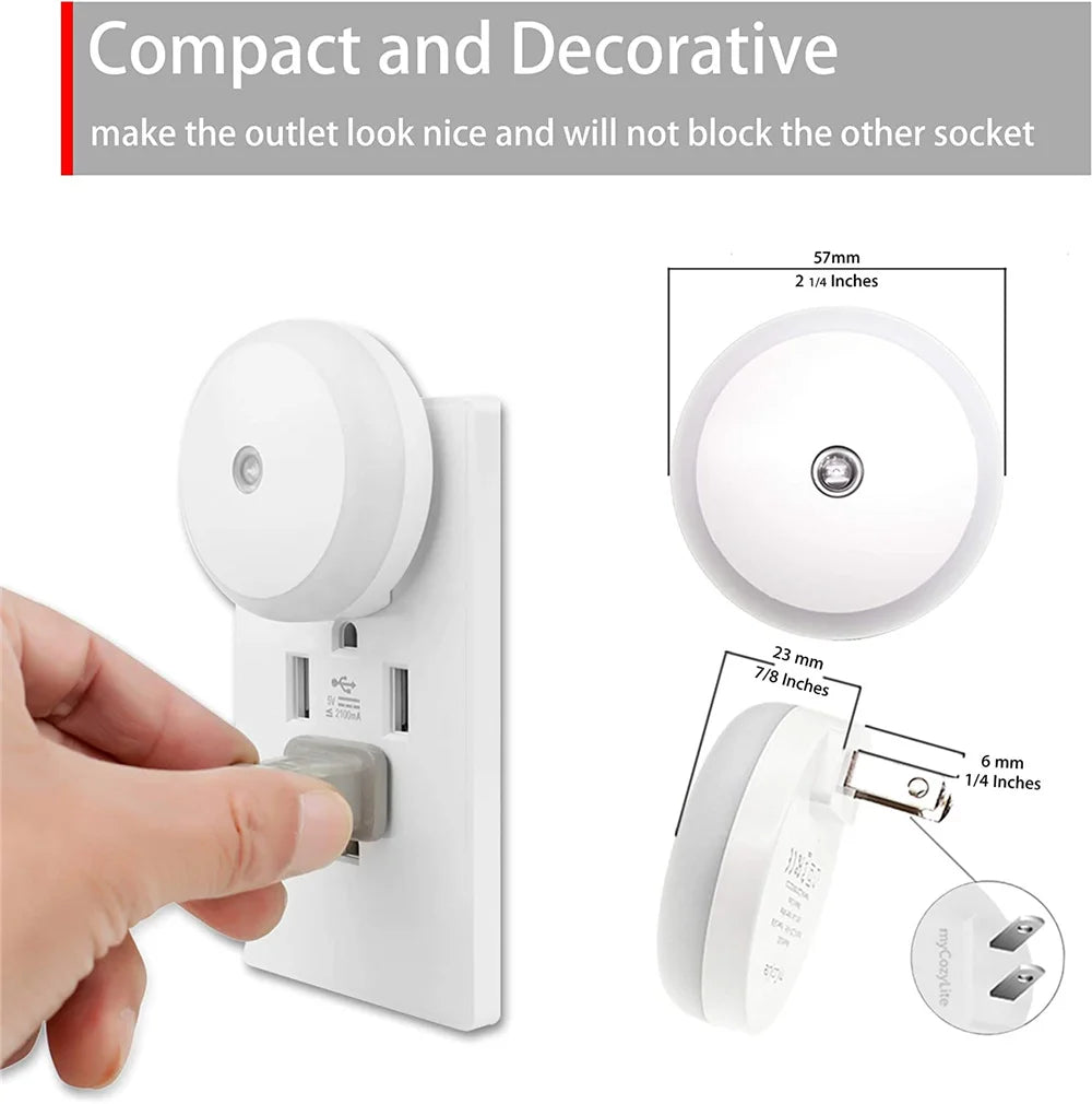 LED Night Light Smart Night Sensor Round Plug in Wall Night