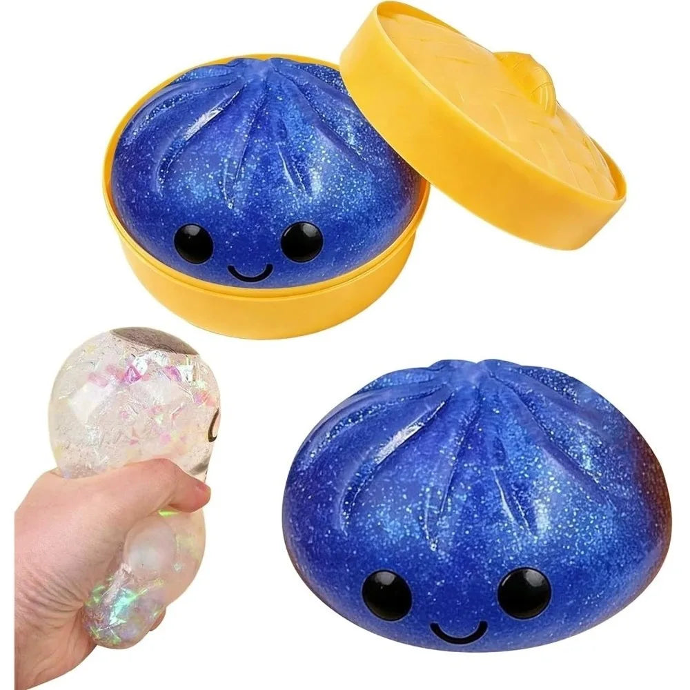 Glitter Dumplings Squishy Toy Soft Slow Resilience Squishy Toy with Steamer Fidget Steamed Stuffed Bun Squishy Pinch Le