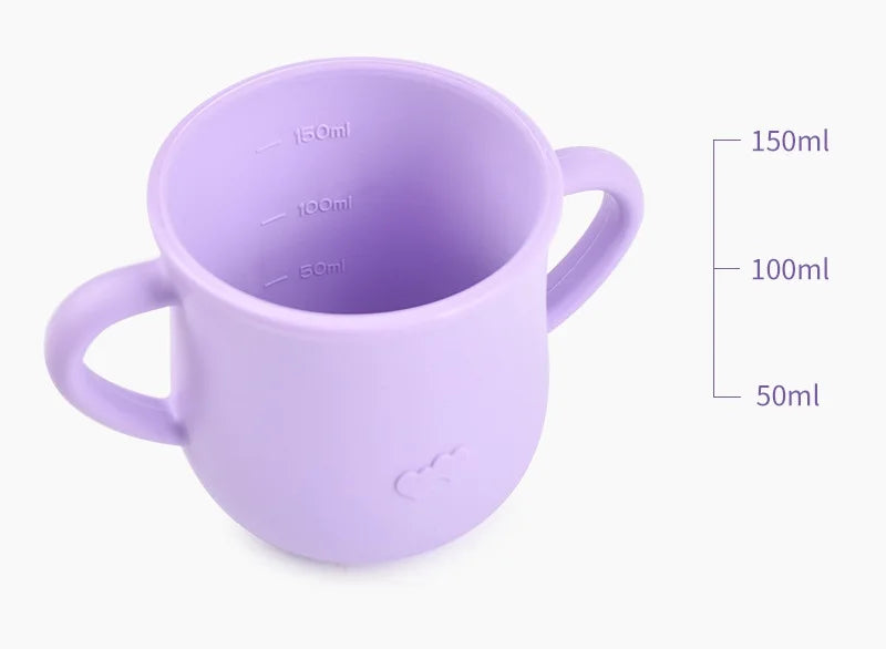 Kids Cup Silicone Food Storage Box Solid Color Baby Sippy Cup Portable Children Snacks Container with Lid Scale BPA Free 200ml