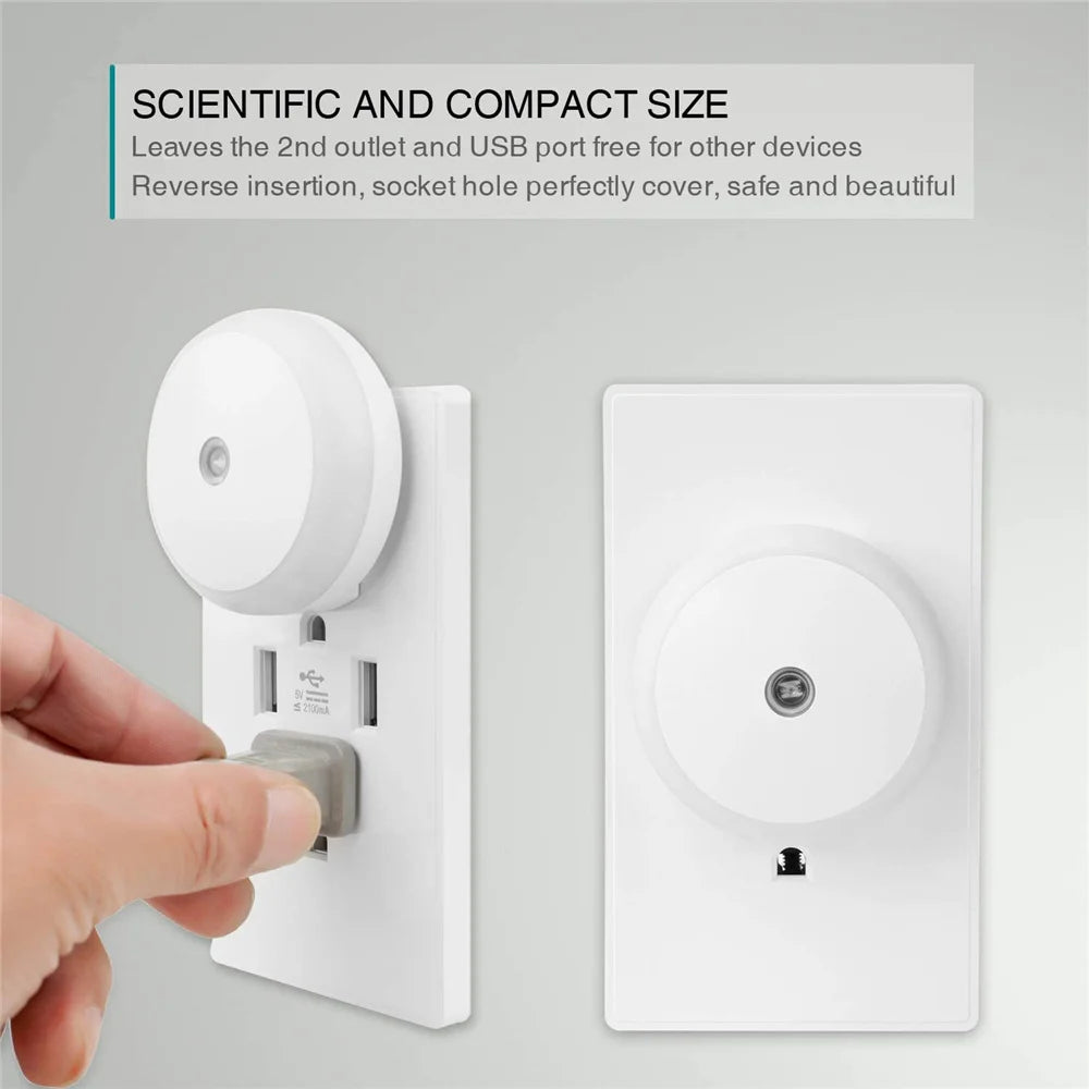 LED Night Light Smart Night Sensor Round Plug in Wall Night
