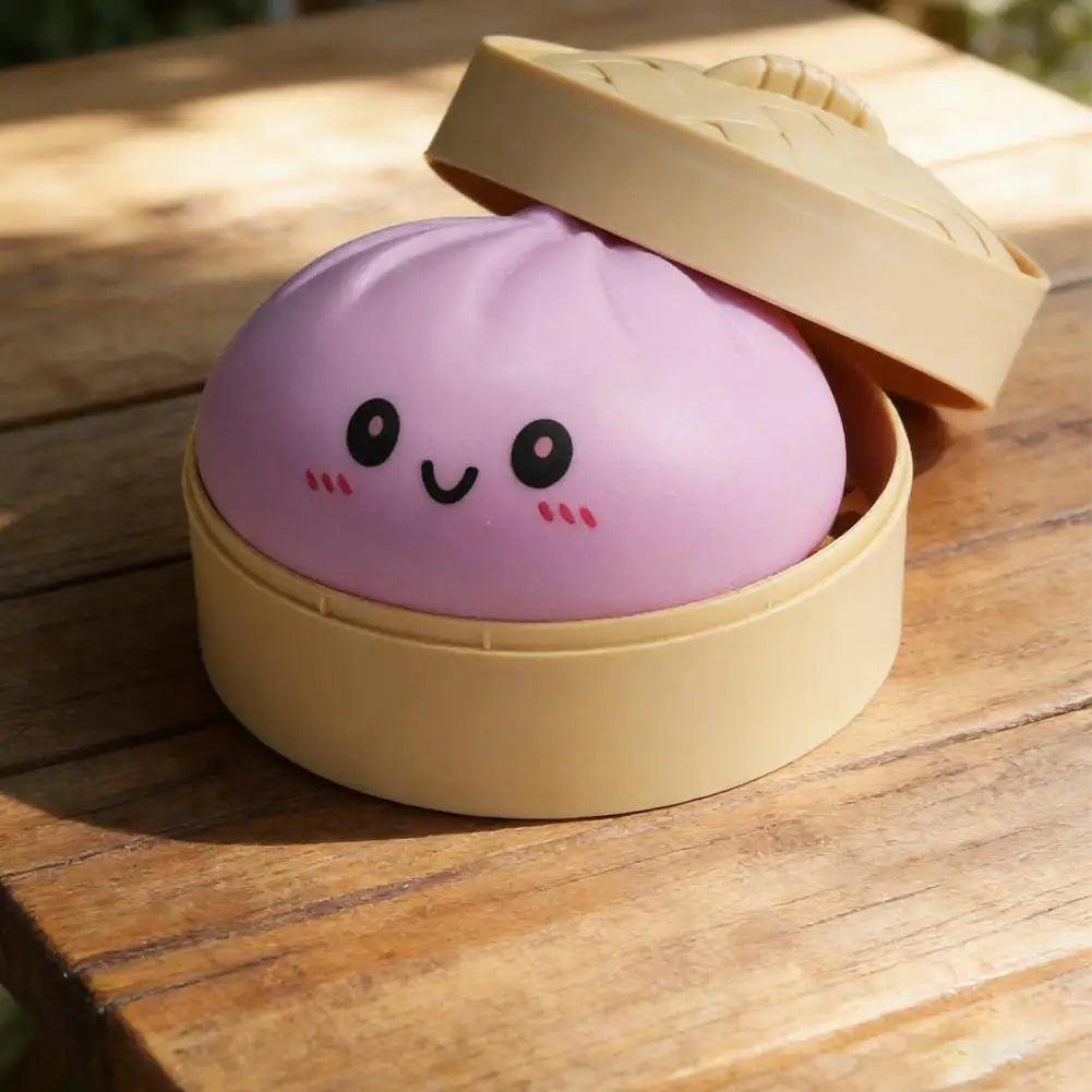 Colorful Dumpling Squishy Stress Relief Balls with Steamer Reusable Rebound Squeeze Reliever Toys Dough Ball  Home Office Gifts
