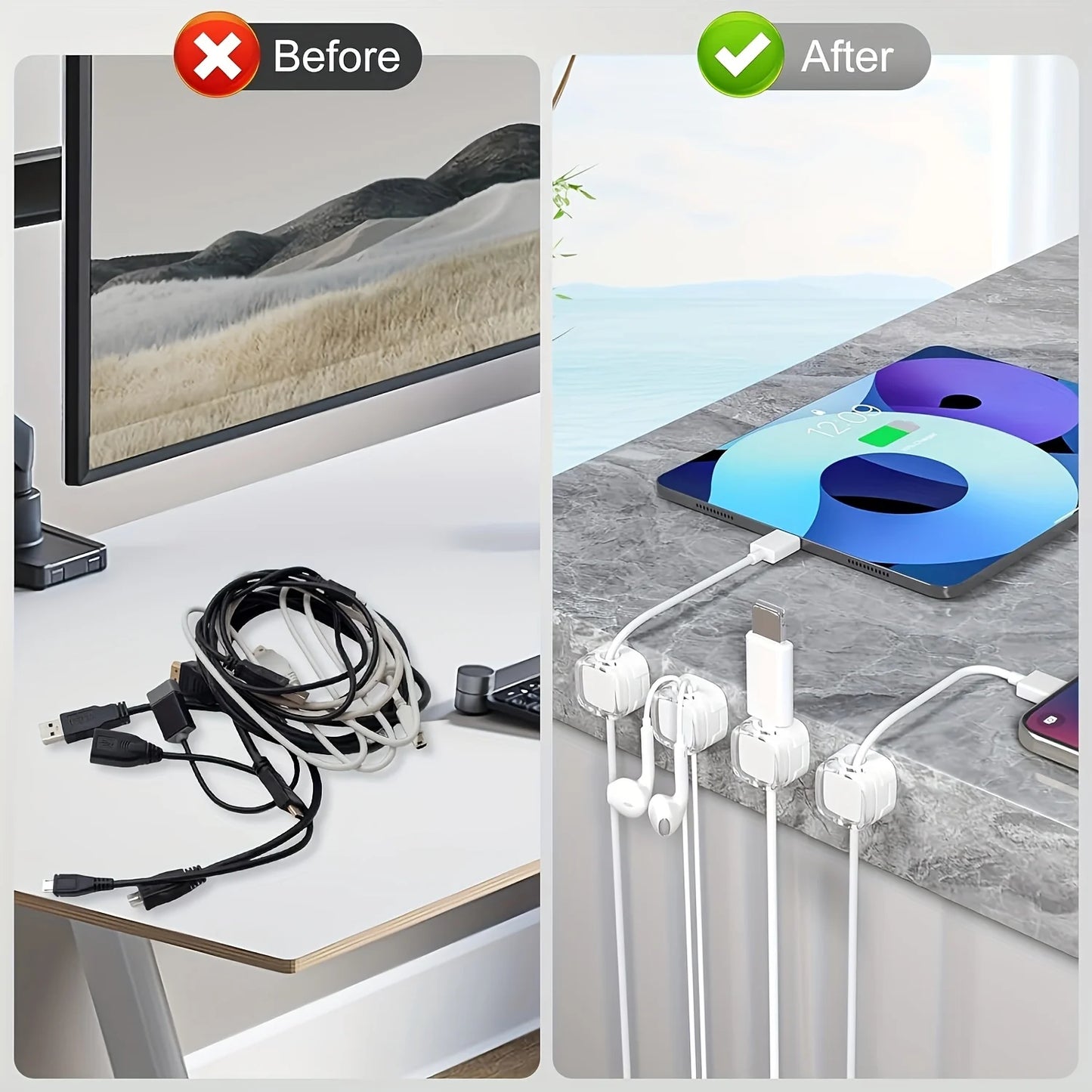 [Magnetic Cable Clips] 6-Pack Magnetic Cable Clips | Adjustable Adhesive Cord Holders, Strong Magnetic & Adhesive Base