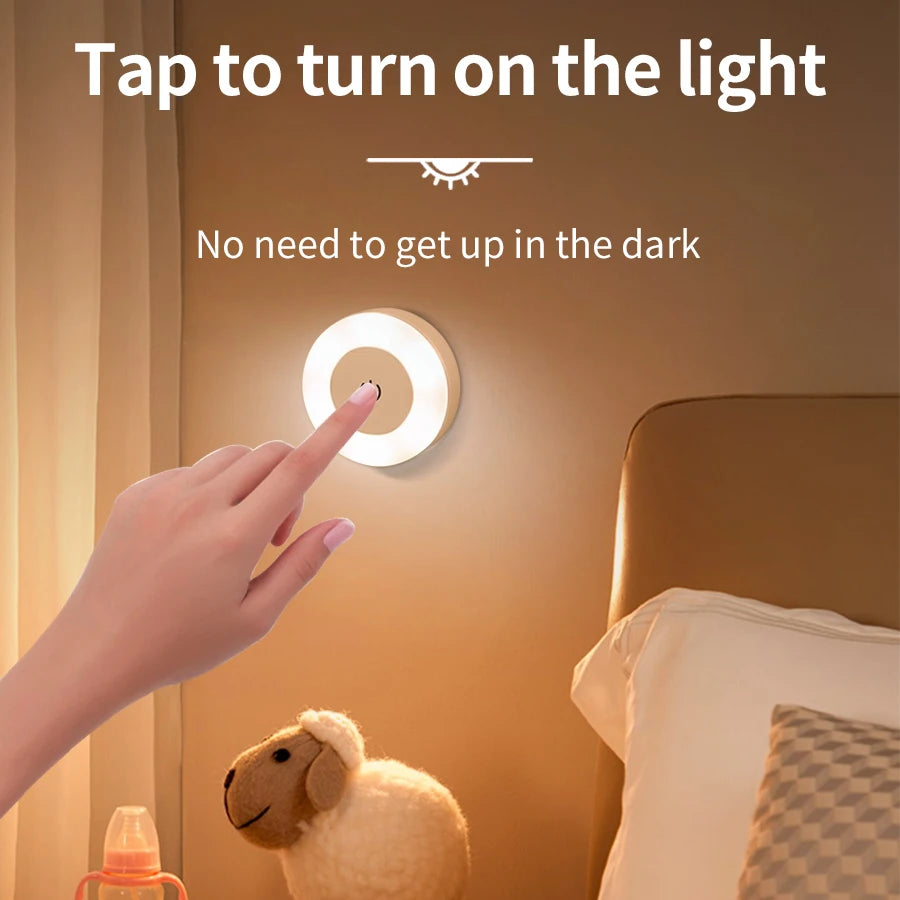 LED Night Light USB Rechargeable Night Lamp 3 Color Dimmable Wall Lamp Wireless Bedroom Kitchen Cabinet Wardrobe Staircase Lamp