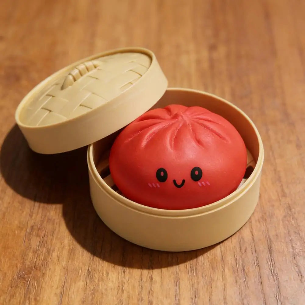 Colorful Dumpling Squishy Stress Relief Balls with Steamer Reusable Rebound Squeeze Reliever Toys Dough Ball  Home Office Gifts
