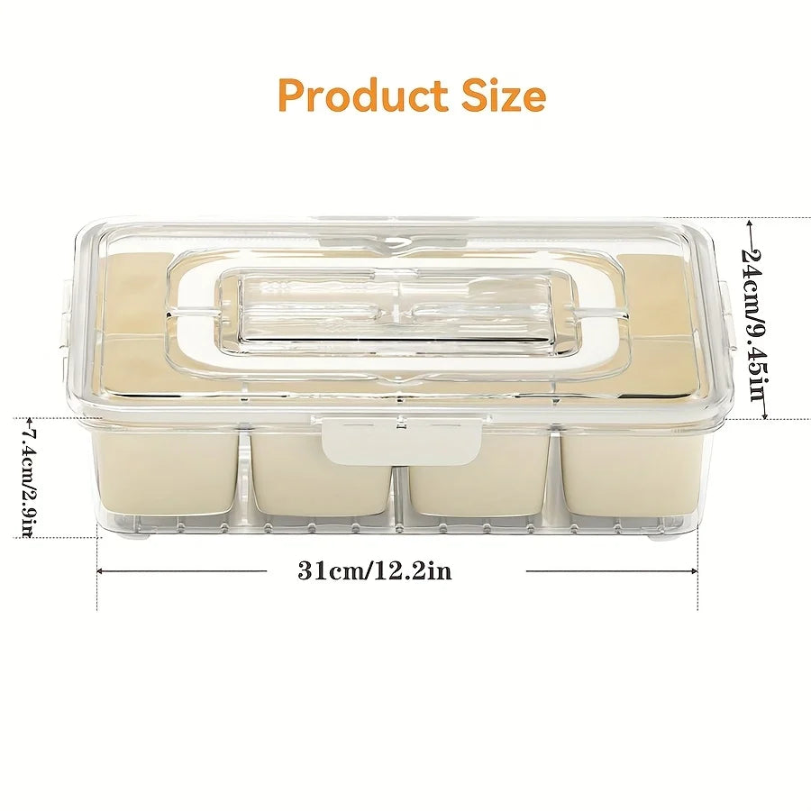 Snackle Box Container, Divided Serving Tray with Lid and Handle, Adding Cutlery Organizer with Fruit Forks and Spoons, Snackle