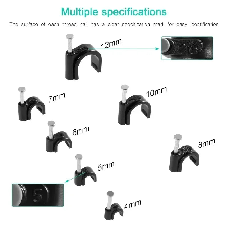 600PCS Cable Wire Clips 4mm to 12mm Electrical Cord Tie Holders for Organizing Cables Plant Climbing and Wall Mounting