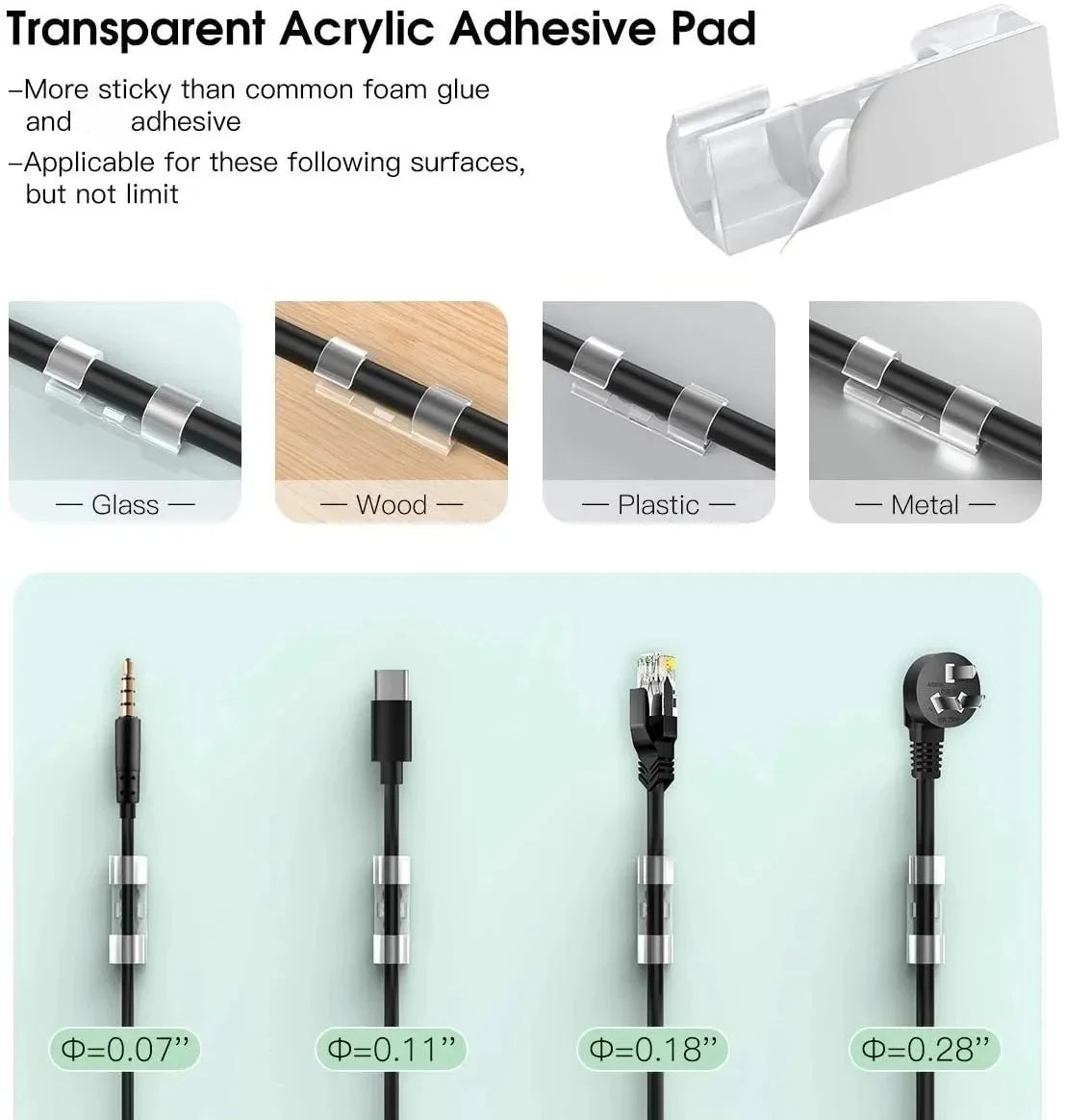 Adhesive Cable Clips Data Cable Manager Wire Management Organizer for Desk Office Car Home Wire Clip Clamp Self-Adhesive Sticker