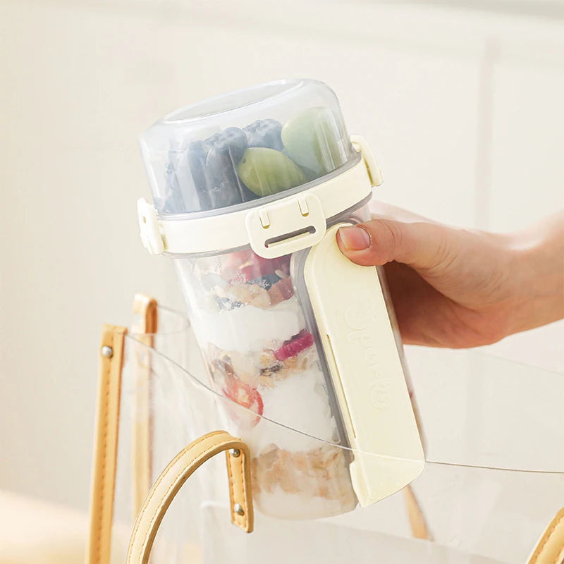 ❤Salad Cup Portable Light Meal Cup, Vegetable Snack Fresh-Keeping Double-Layer Cup With Fork And Spoon Yogurt Cup
