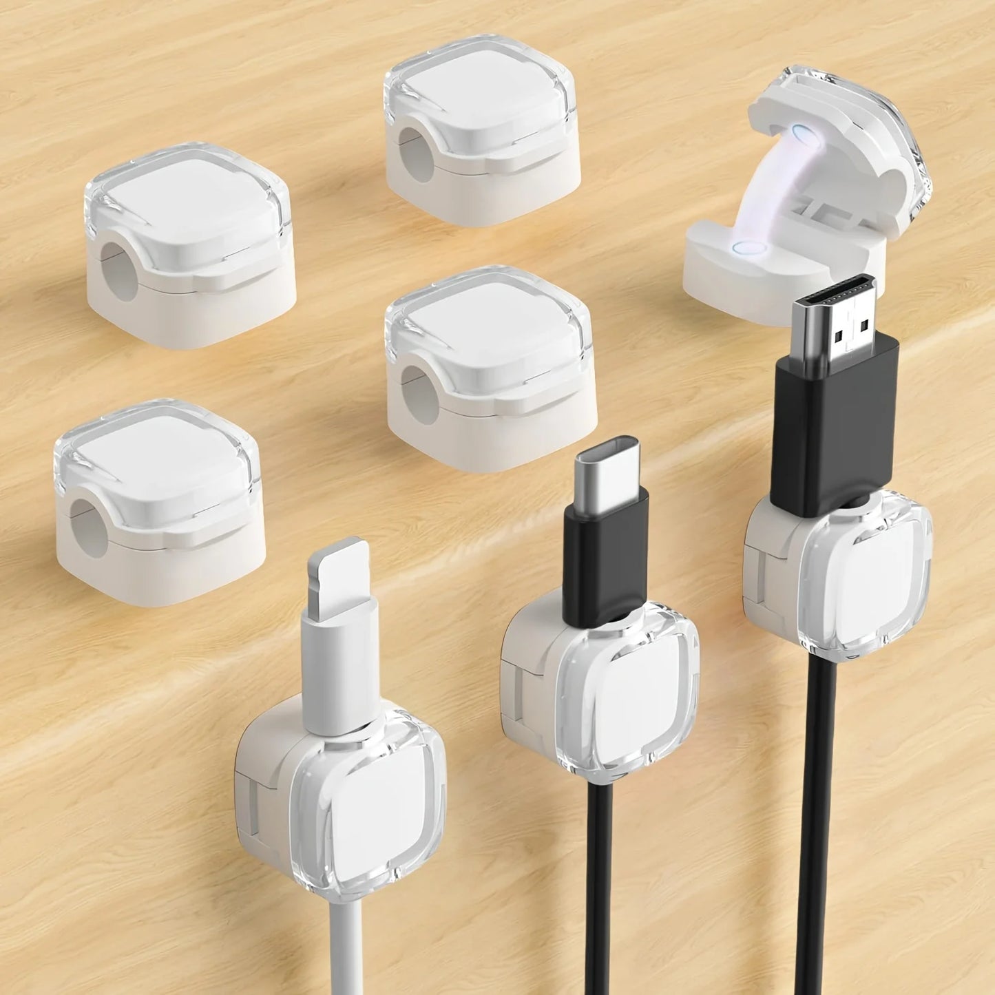 [Magnetic Cable Clips] 6-Pack Magnetic Cable Clips | Adjustable Adhesive Cord Holders, Strong Magnetic & Adhesive Base