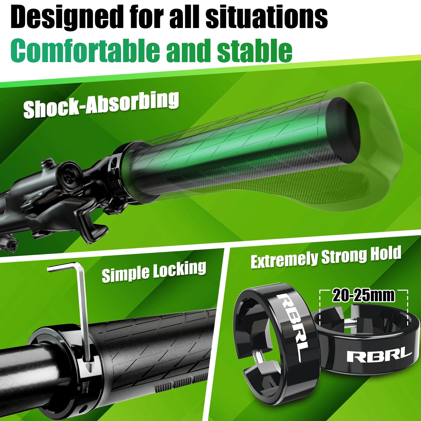 RBRL MTB Bike Grips Anti-slip Bicycle Handle Grip Comfortable Shock-Absorbing Ergonomic Soft Rubber Handlebar Grip for E Scooter