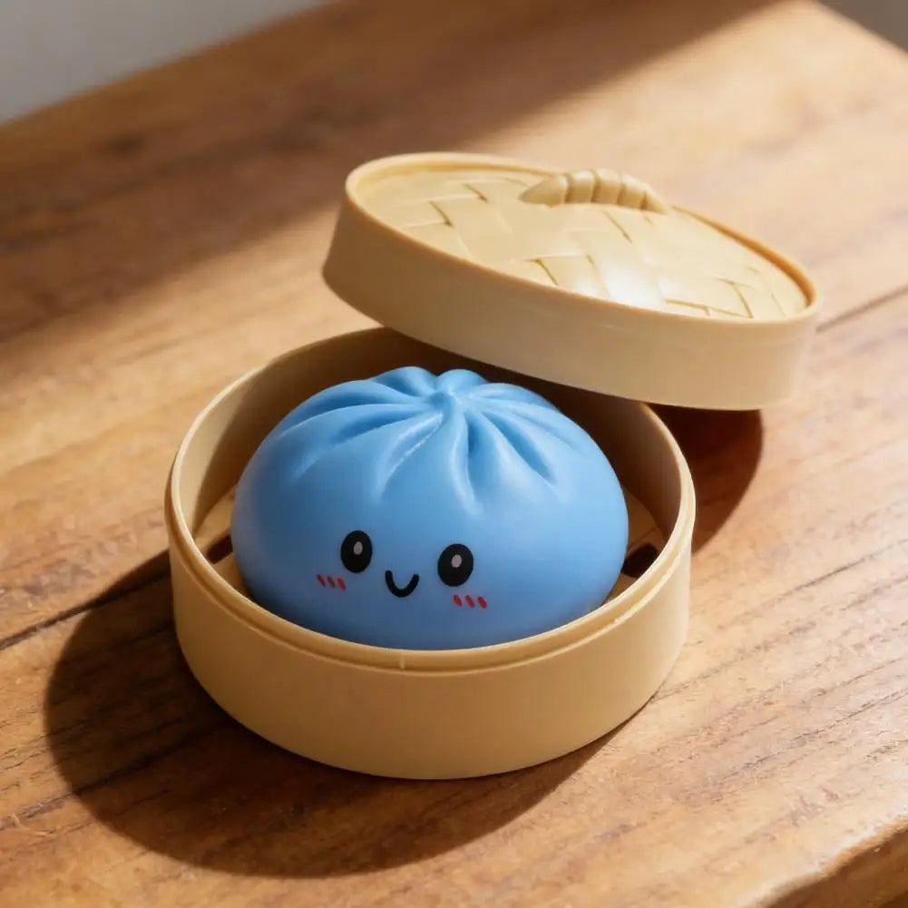 Colorful Dumpling Squishy Stress Relief Balls with Steamer Reusable Rebound Squeeze Reliever Toys Dough Ball  Home Office Gifts