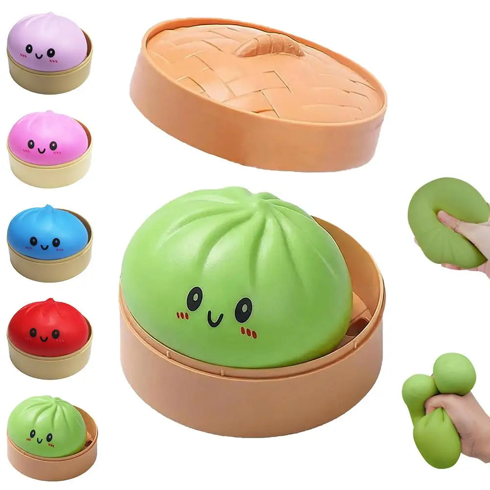 Colorful Dumpling Squishy Stress Relief Balls with Steamer Reusable Rebound Squeeze Reliever Toys Dough Ball  Home Office Gifts