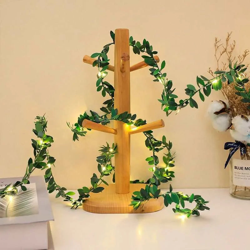 Artificial Flower Leaf Led Fairy Lights Garland Christmas Tree Decoration Outdoor Room Curtain Lamp Wedding Party Garden Decor