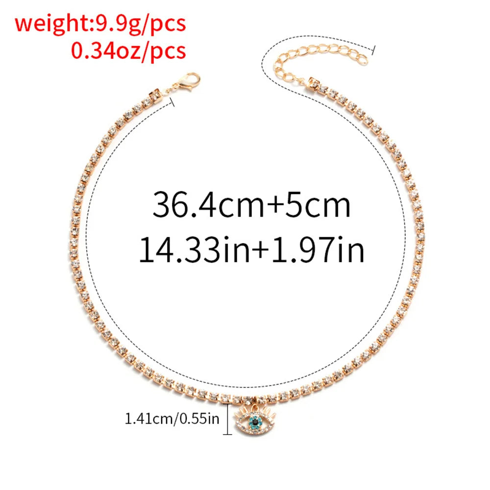 Simple Crystal Chain Eye Pendant Necklace