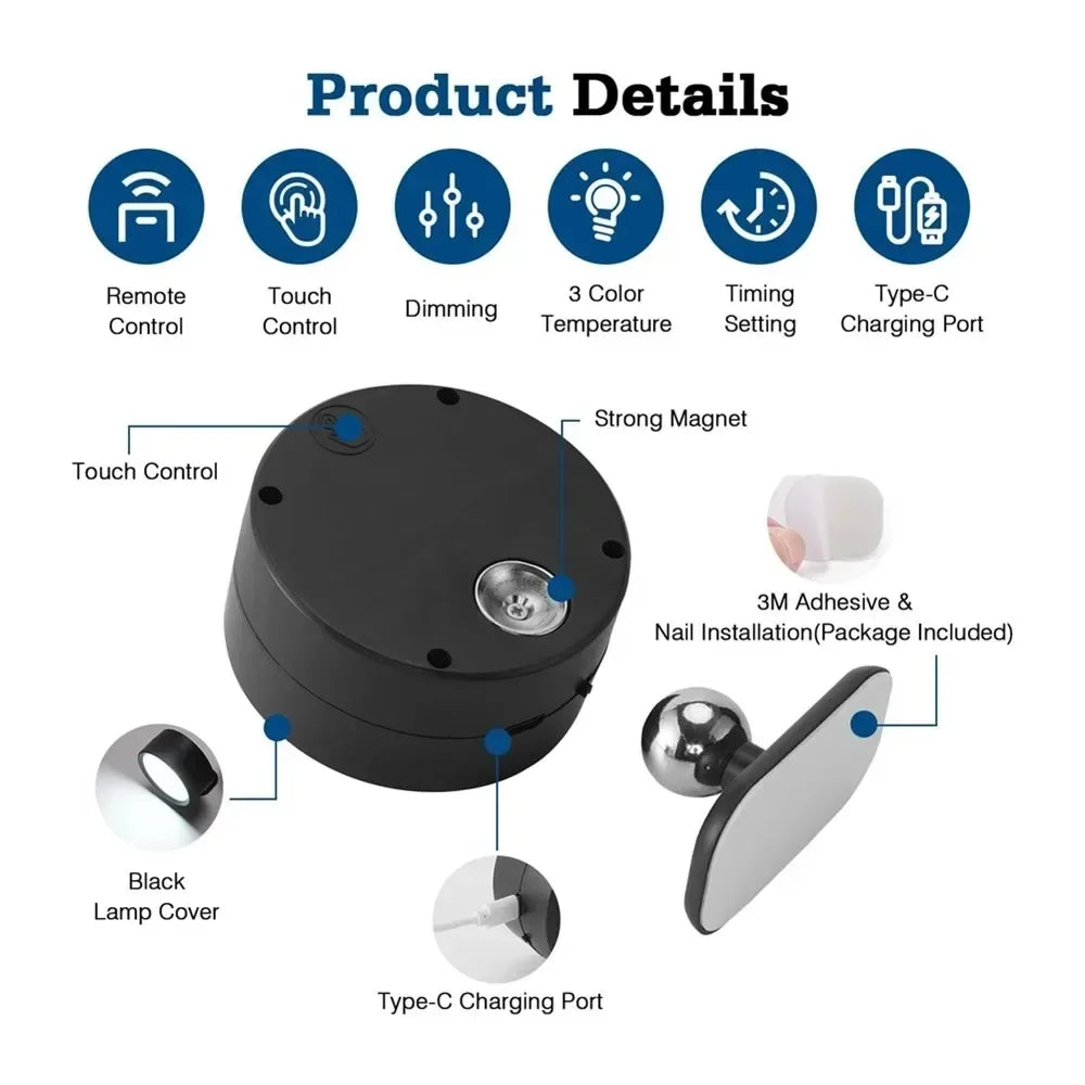 Wall Lights Battery Operated 360° Rotatable Touch Control Wall lamp