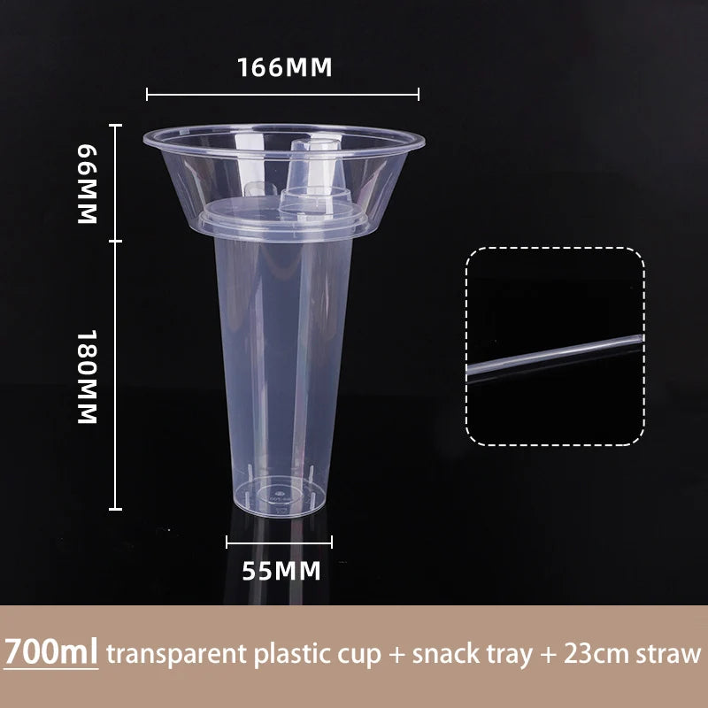 Snack and Drink Cup Set Transparent PP Plastic Cylindrical Snack Bowl with Straws Ideal for Snack, Fruit, Beverage, Outdoor Use