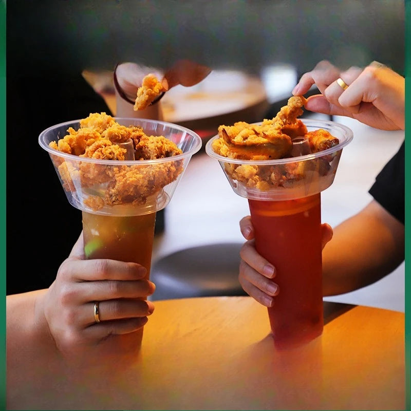 Snack and Drink Cup Set Transparent PP Plastic Cylindrical Snack Bowl with Straws Ideal for Snack, Fruit, Beverage, Outdoor Use