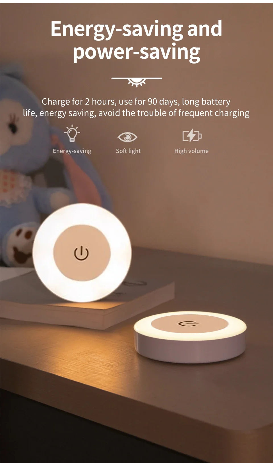 LED Night Light USB Rechargeable Night Lamp 3 Color Dimmable Wall Lamp Wireless Bedroom Kitchen Cabinet Wardrobe Staircase Lamp