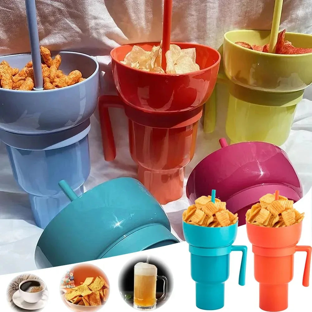 New 2 IN 1 Creative Popcorn Snack Cup Integrated Beverage Cup With Handle Portable Beverage Cup Novel Design And Many Functions