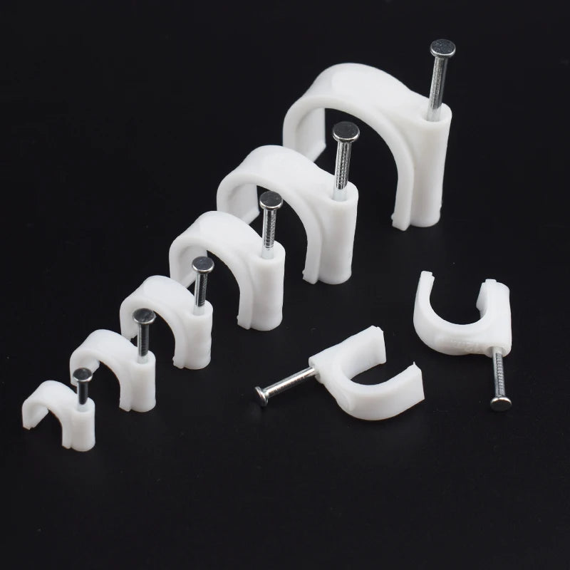 100pcs Cable Clips 4/6/8/10/12/14/16/20mm Cable Wire Clips Nail In Cable Clips Cable Tacks Coaxial Nail Clamps Nails For Cords