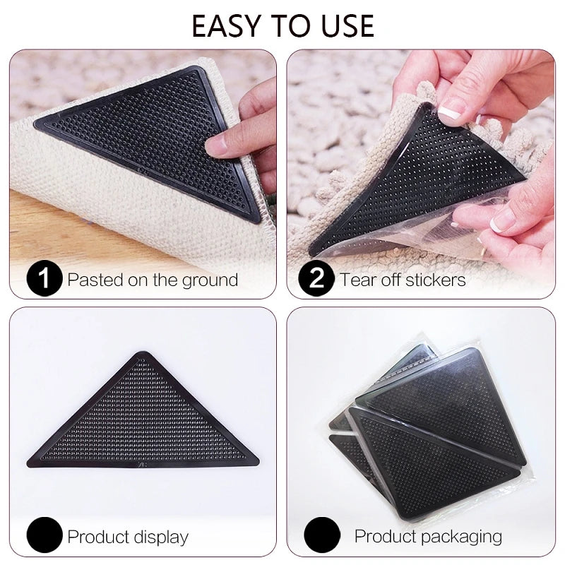 1-5set  Triangle Non Slip Rug Grippers Reusable Anti Slip Carpet Pads Rug Corner Gripper For Tile Floors Carpets Corners Mat
