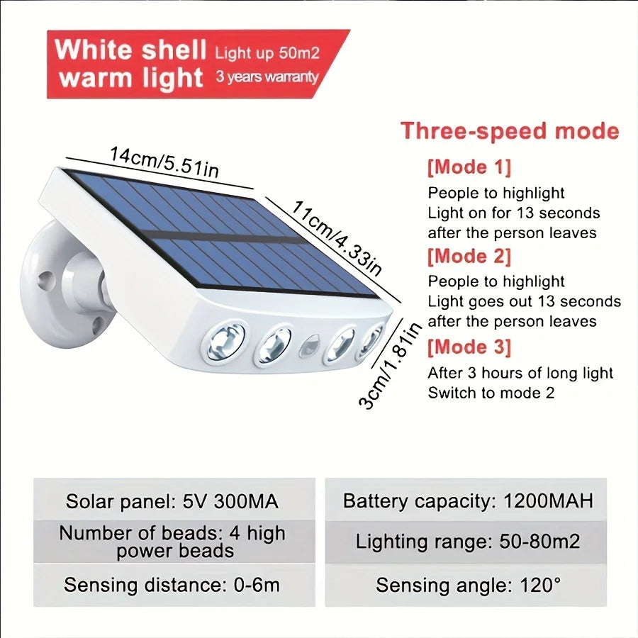 4 LED Powerful Solar Security Lights Outdoor Decor Sensor - Waterproof