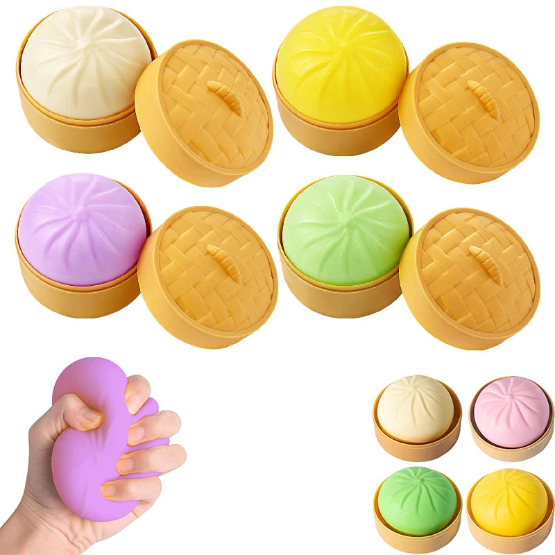 Colorful Squishy Steamed Buns Dumplings Stress Relief Fidget Toy Simulation Food Steamed Stuffed Bun Dough Squeeze Toys