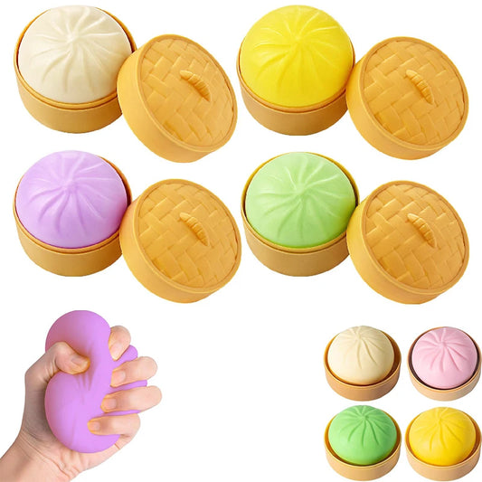 Colorful Squishy Steamed Buns Dumplings Stress Relief Fidget Toy Simulation Food Steamed Stuffed Bun Dough Squeeze Toys