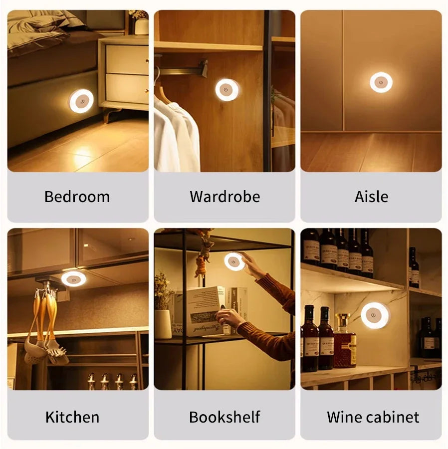 LED Night Light USB Rechargeable Night Lamp 3 Color Dimmable Wall Lamp Wireless Bedroom Kitchen Cabinet Wardrobe Staircase Lamp
