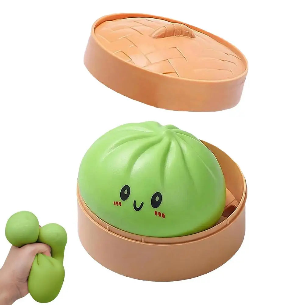 Colorful Dumpling Squishy Stress Relief Balls with Steamer Reusable Rebound Squeeze Reliever Toys Dough Ball  Home Office Gifts