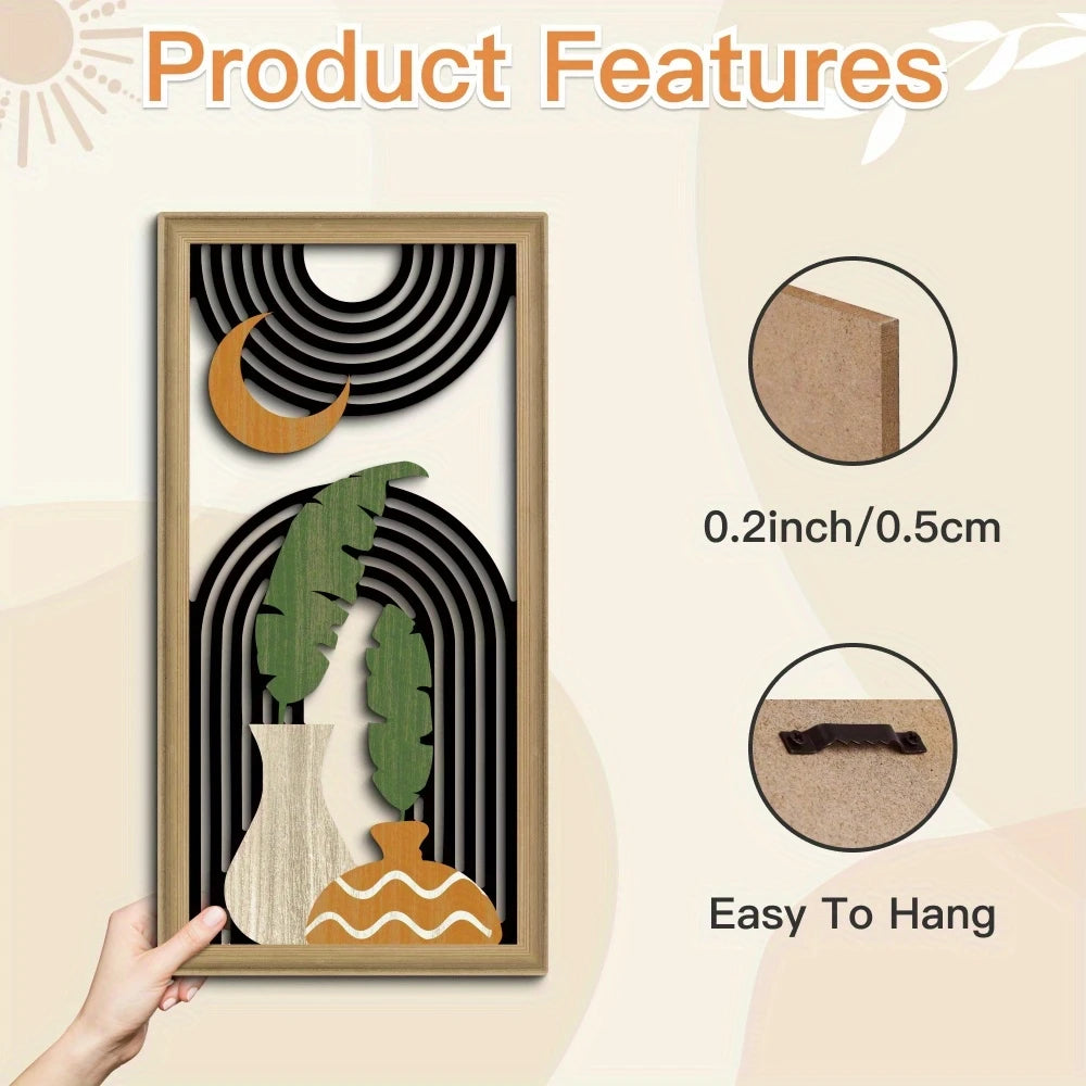 3pcs 40cmX20cmBoho style Hollow Wood Retro Rustic Leaf Pattern Wall Hanging Art Living Room Bedroom Wall Hanging Home Decoration