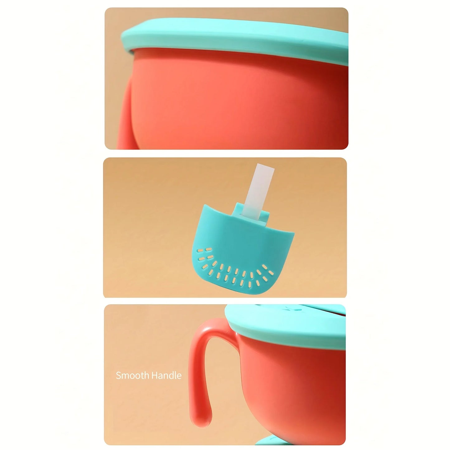 3-in-1 Baby Snack Bowl with Silicone Straw,Cover&Detachable Suction,Kids Soup Bowl with Handle, Portable Handle Cup for Outdoor