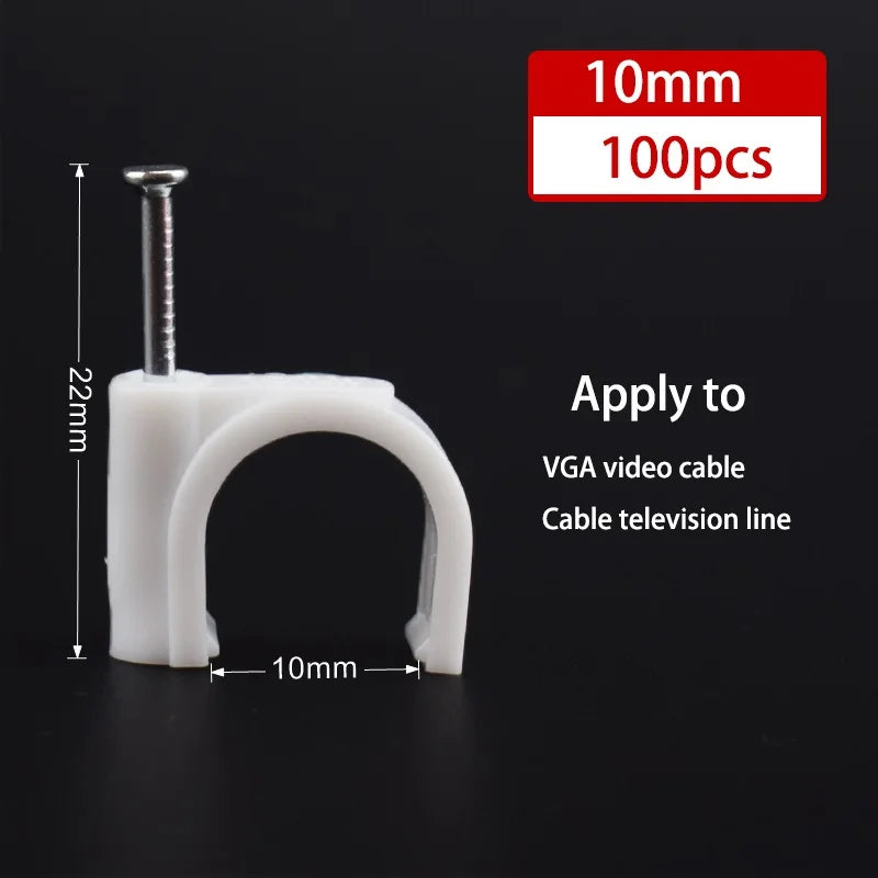 100pcs Cable Clips 4/6/8/10/12/14/16/20mm Cable Wire Clips Nail In Cable Clips Cable Tacks Coaxial Nail Clamps Nails For Cords