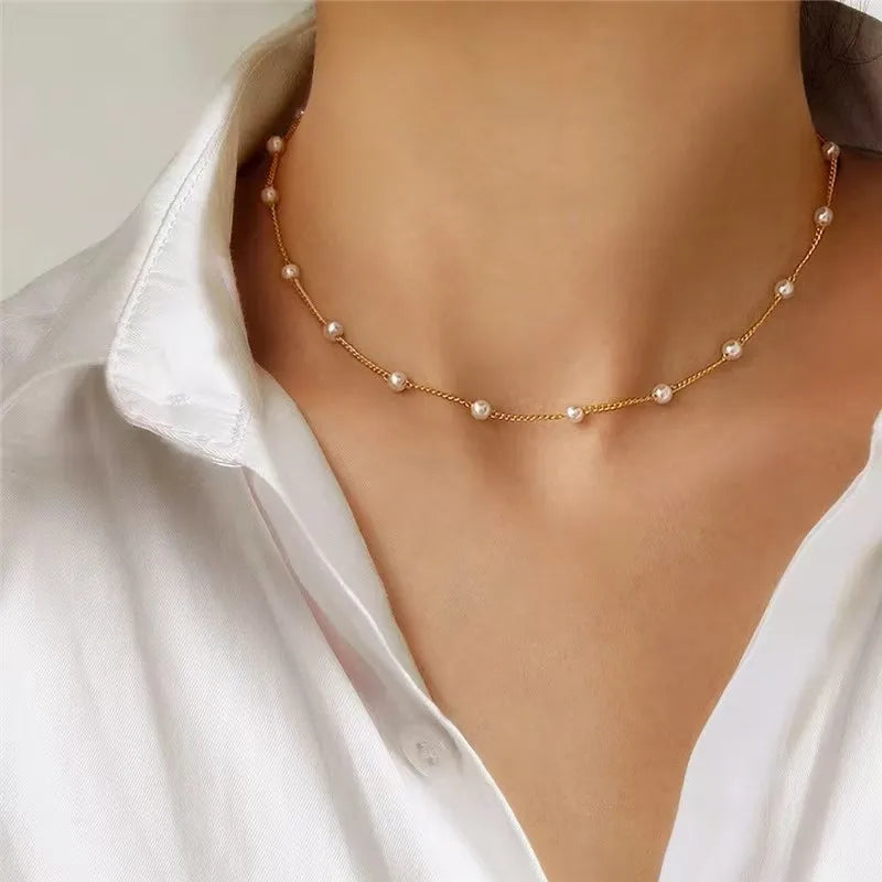 beaded pearl lace gold gothic pendant collar necklace -