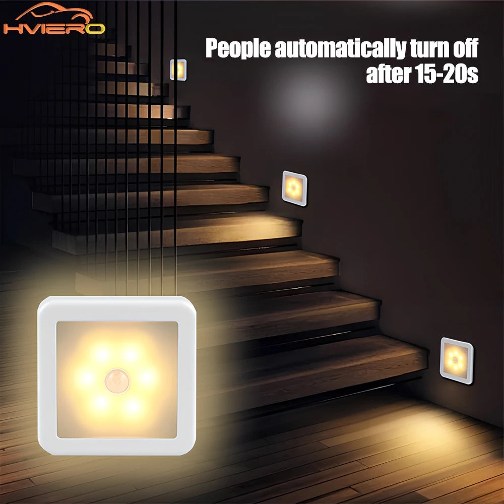 LED Night Light Smart Motion Sensor Battery USB Charging Operated Bedside Lamp Living Room Hallway Pathway Toilet Home Lighting