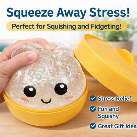 Glitter Dumplings Squishy Toy Soft Slow Resilience Squishy Toy with Steamer Fidget Steamed Stuffed Bun Squishy Pinch Le