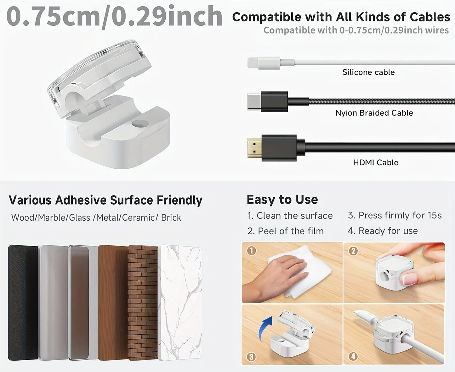 [Magnetic Cable Clips] 6-Pack Magnetic Cable Clips | Adjustable Adhesive Cord Holders, Strong Magnetic & Adhesive Base