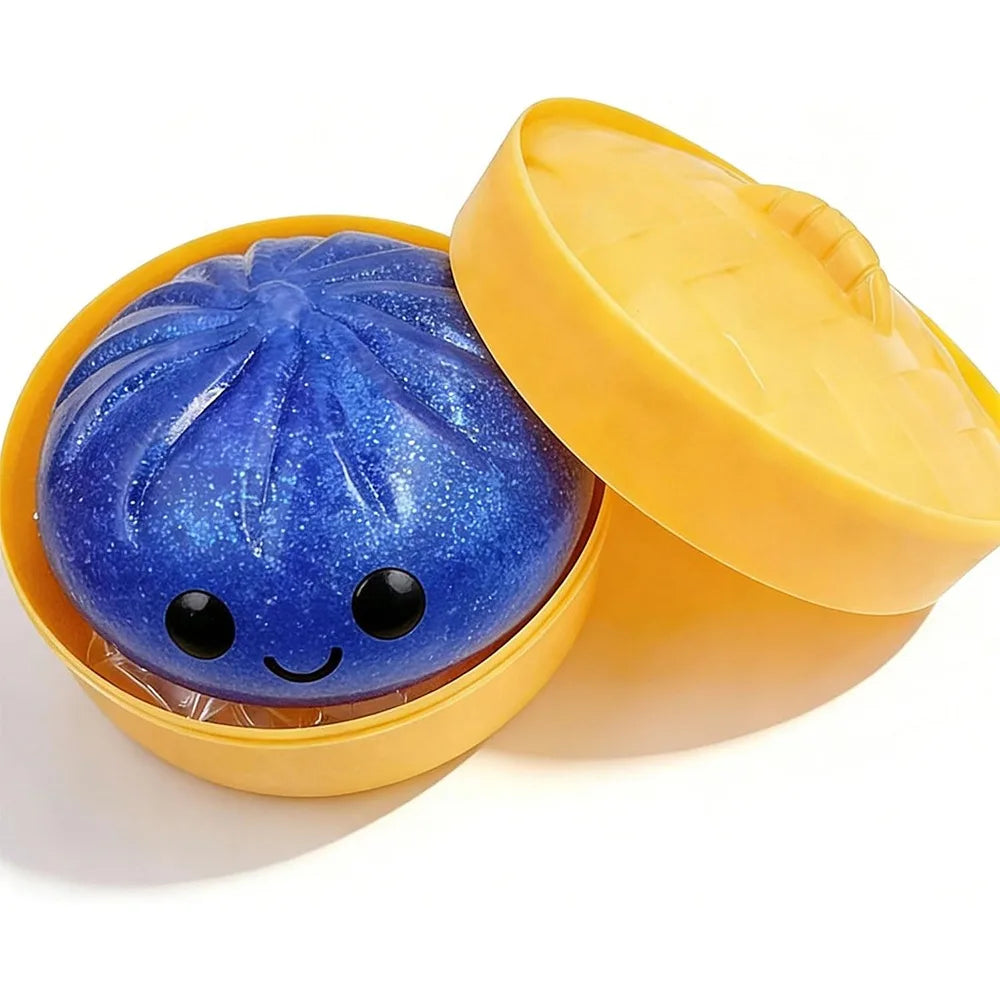 Glitter Dumplings Squishy Toy Soft Slow Resilience Squishy Toy with Steamer Fidget Steamed Stuffed Bun Squishy Pinch Le