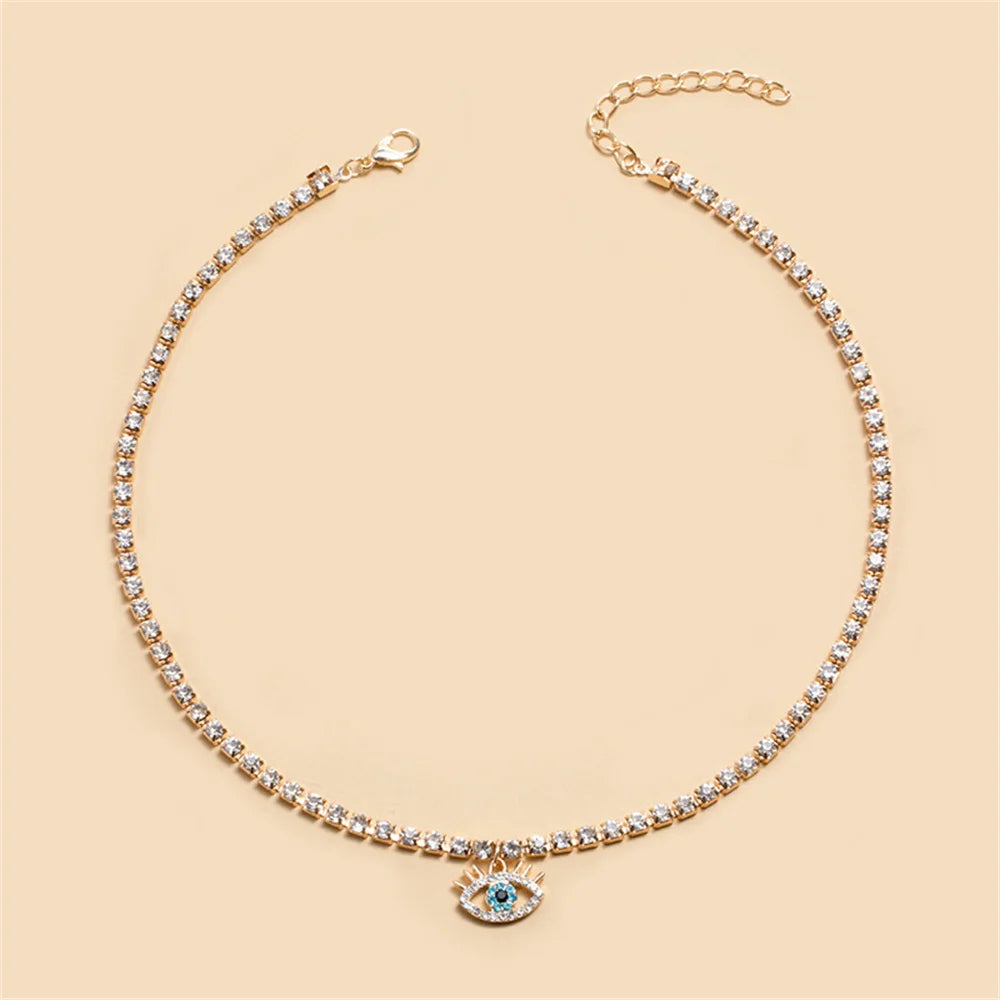 Simple Crystal Chain Eye Pendant Necklace
