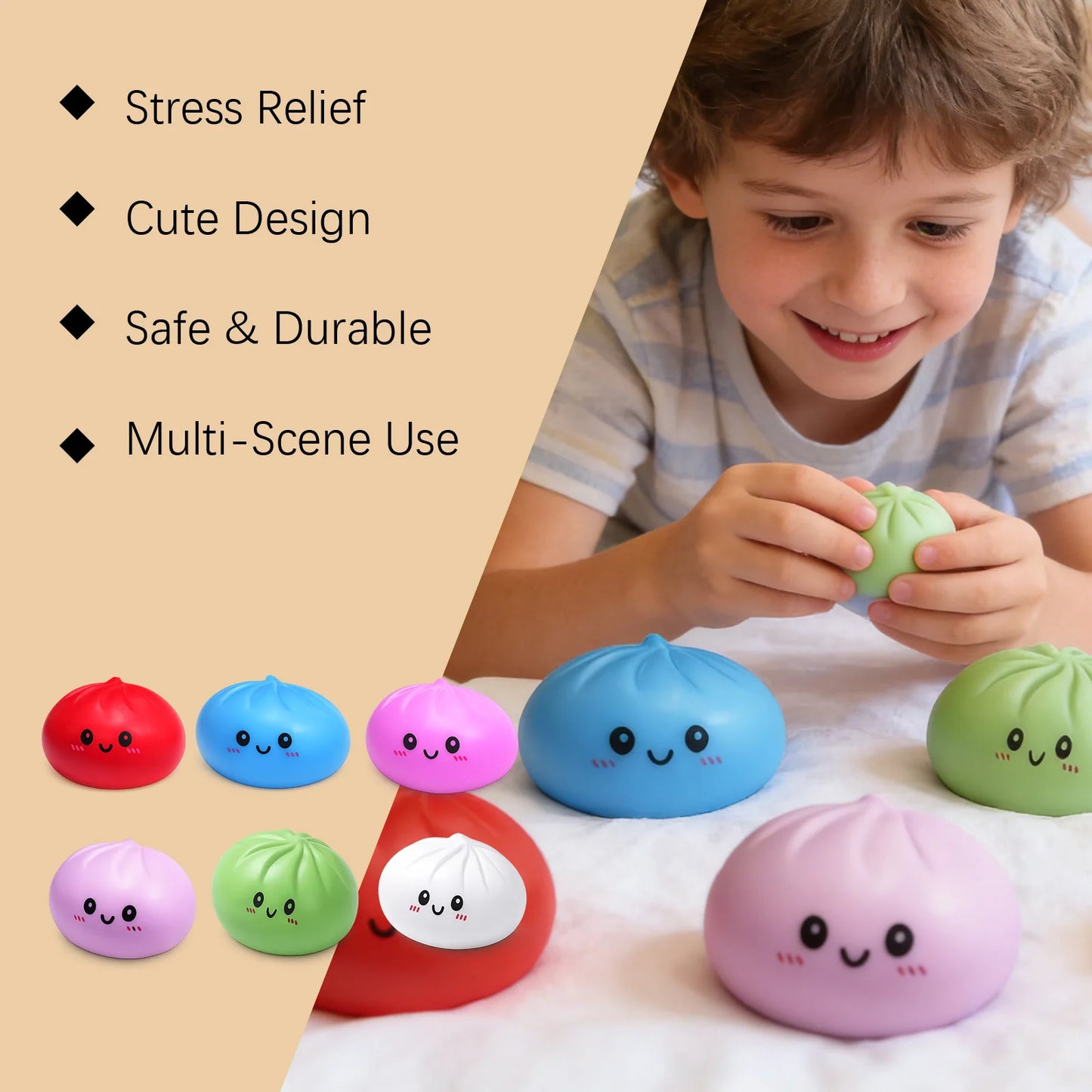 Squishy Dumpling Stress Relief Toy Anti-Anxiety Reduce Pressure Reusable Colorful Realistic Toys Cute Dumpling Soft Fidget Toy