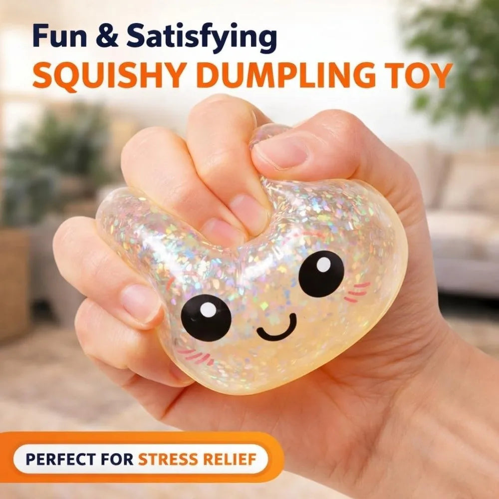 Glitter Dumplings Squishy Toy with Steamer Slow Resilience Squishy Toy Fidget Soft Stress Relief Sensory Ball