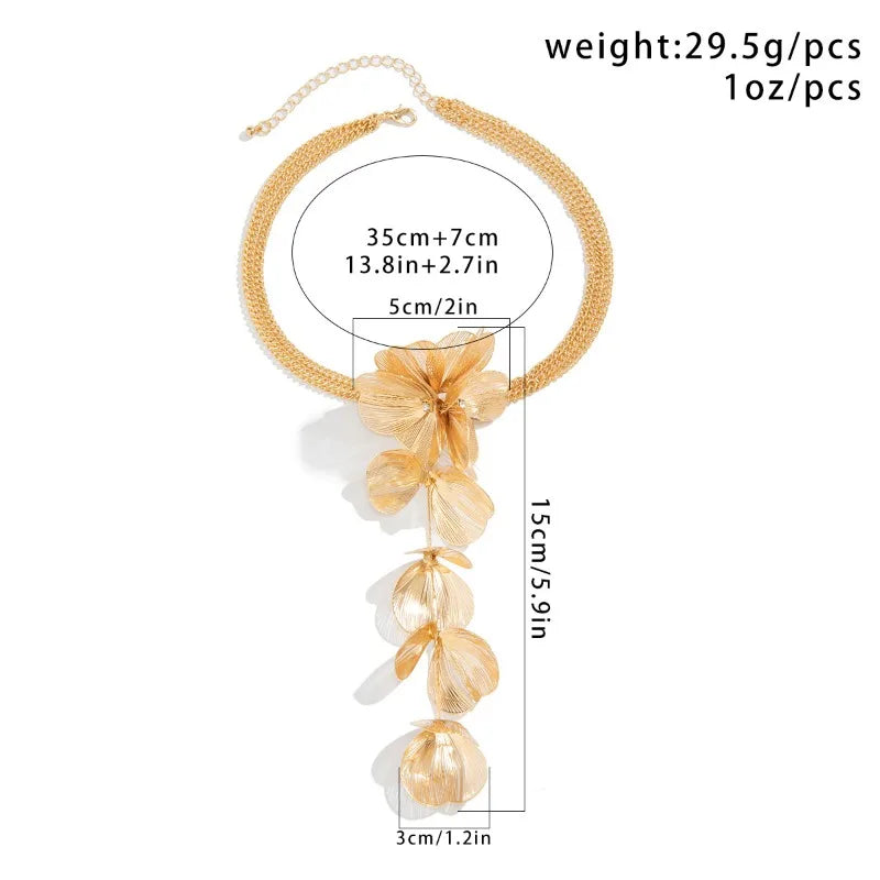 Luxury  Big Flower Leaf Tassel Necklace