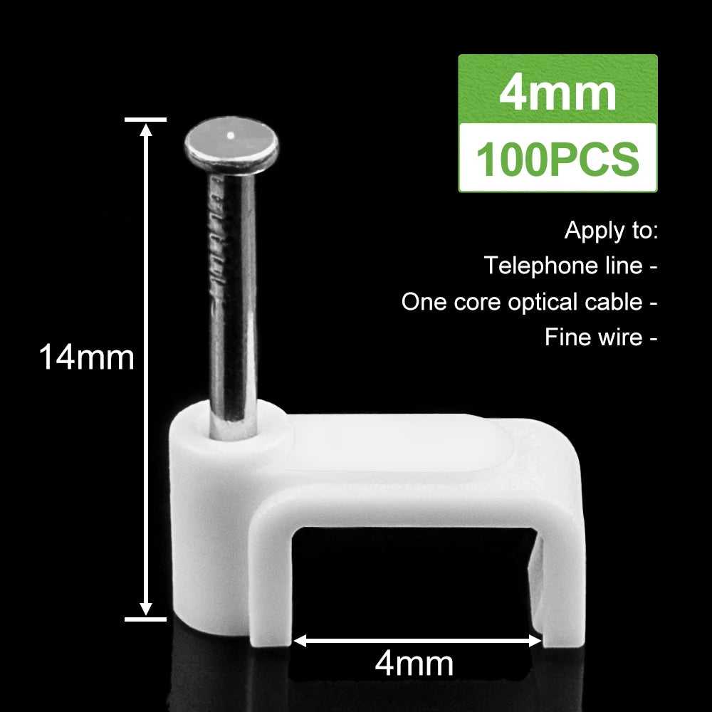 100PCS Flat Nail Clip Cable Clips  4mm/6mm/7mm/8mm/9mm/10mm/12mm/14mm Wire Management Electrical Cord Tie Holder Cable Clips