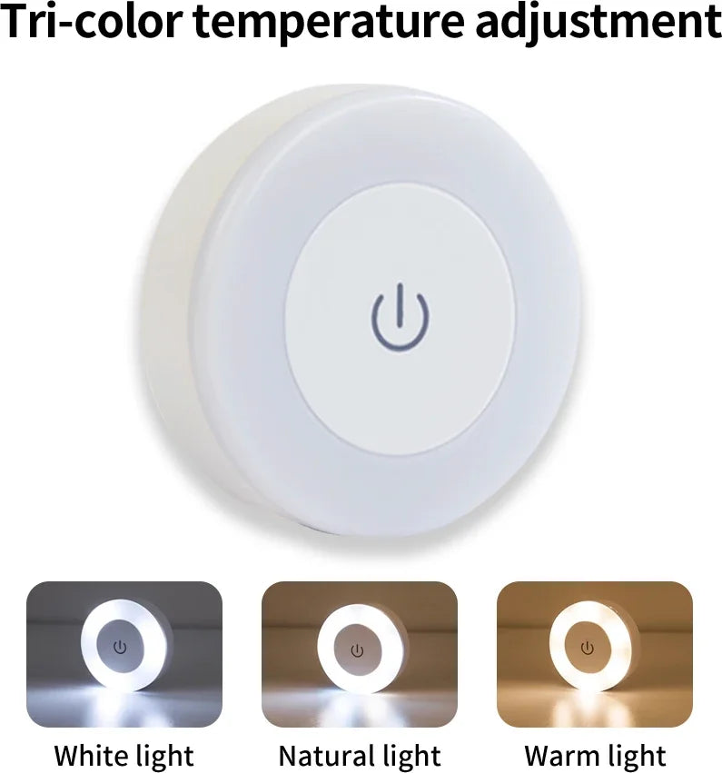 LED Night Light USB Rechargeable Night Lamp 3 Color Dimmable Wall Lamp Wireless Bedroom Kitchen Cabinet Wardrobe Staircase Lamp