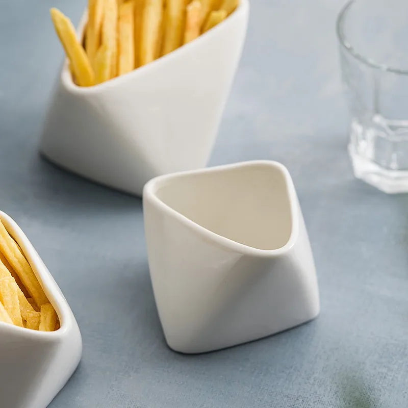 Angled Snack Cup  for Fries and Appetizers Modern Tableware Ideal for Home and Restaurant Use White Ceramic