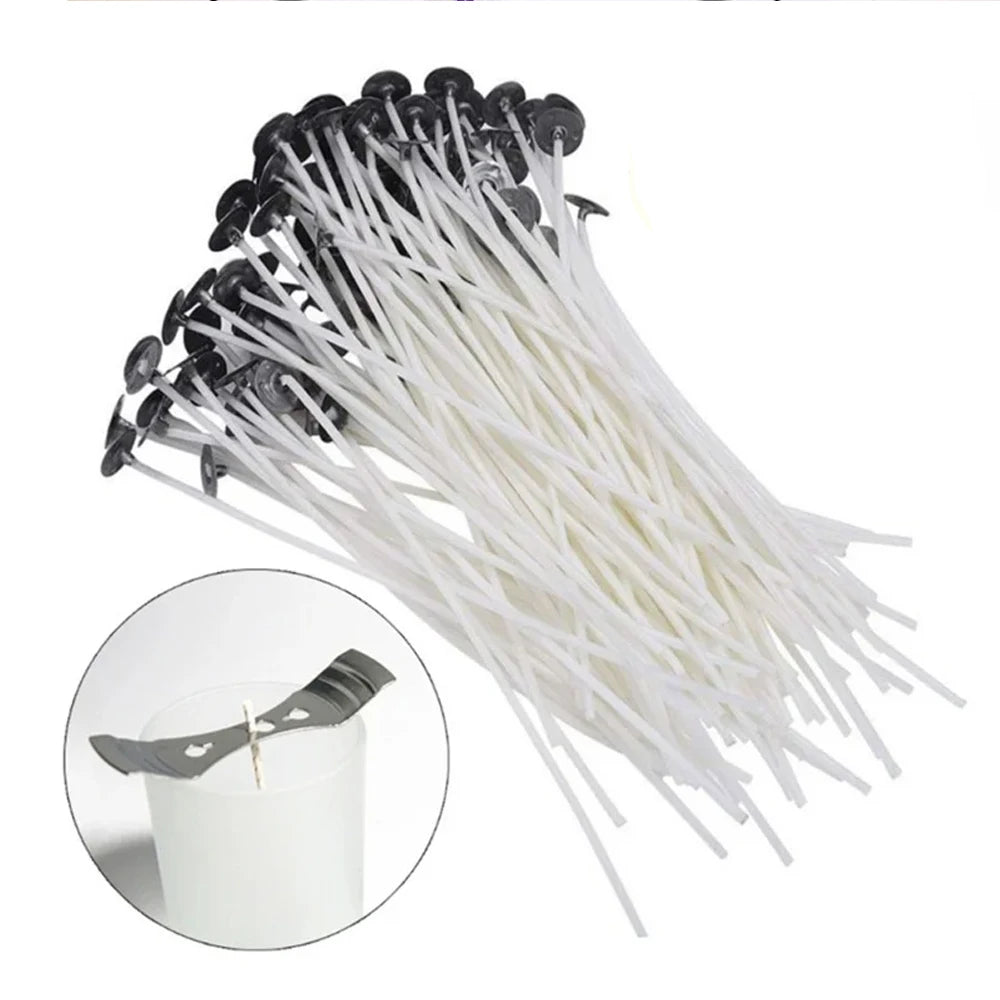 53pcs Candle Wicks Holder Waxed Cotton Candle Wicks Set with Stand Original Smokeless Candle Wicks Soy Oil Wax Core Woven Making