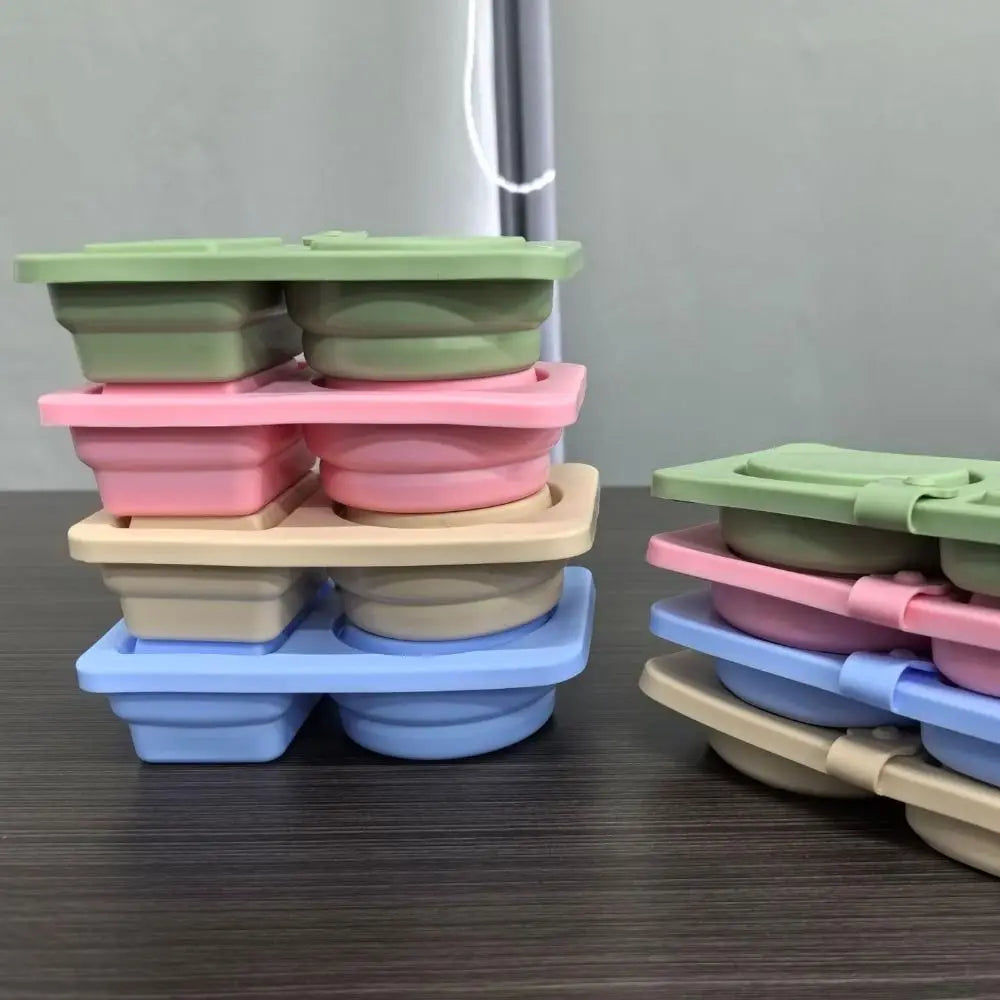 Silicone Snack Containers with Lids Multi-Purpose Food Snack Boxs Reusable Double Compartment Dipping Sauce Cups